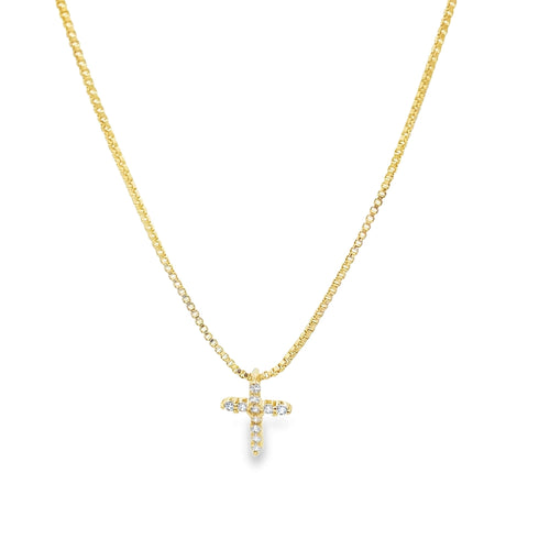 Dainty CZ Pave Cross Pendant Box Chain Necklace (F238A)-0