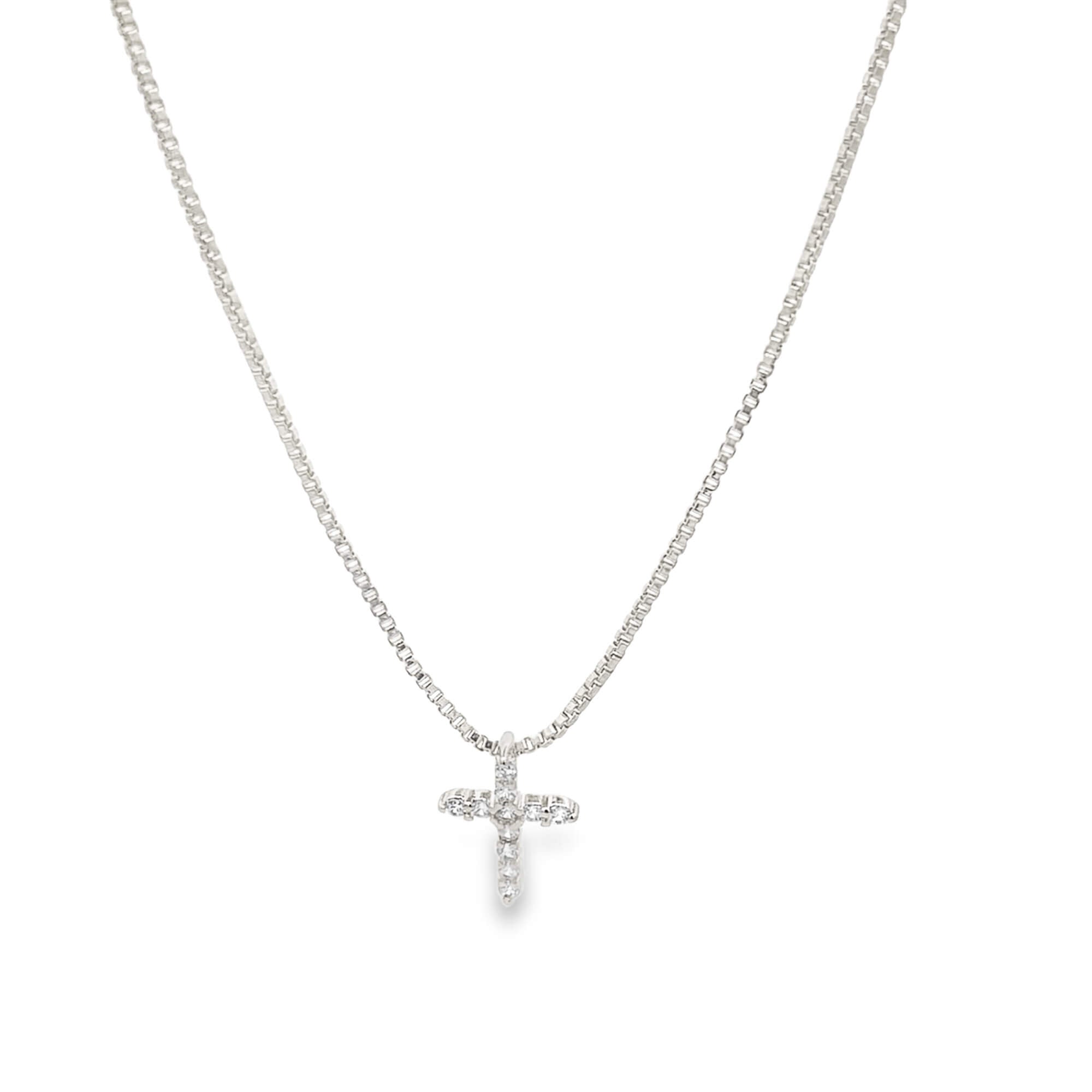 Dainty CZ Pave Cross Pendant Box Chain Necklace (F238A)-1