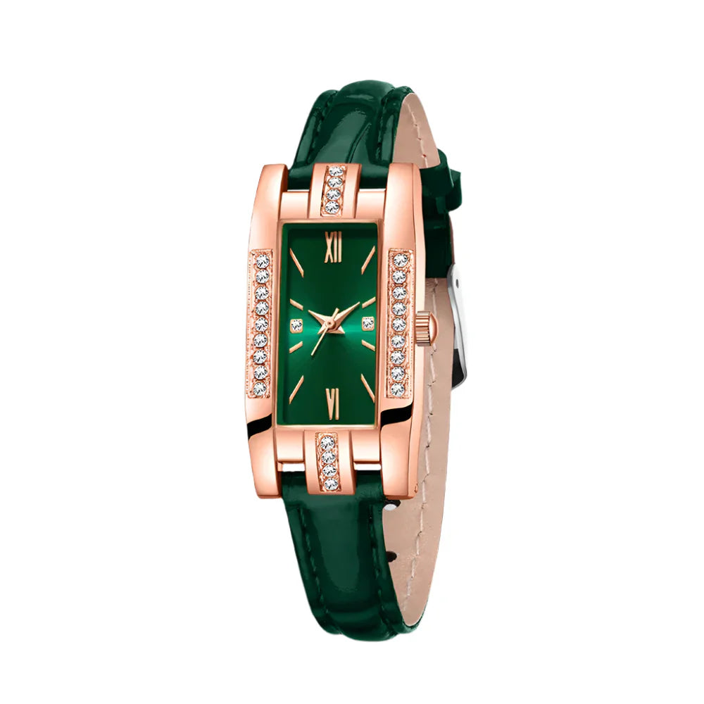 Green Women’s Quartz Watch Jewelry Gift Set-0